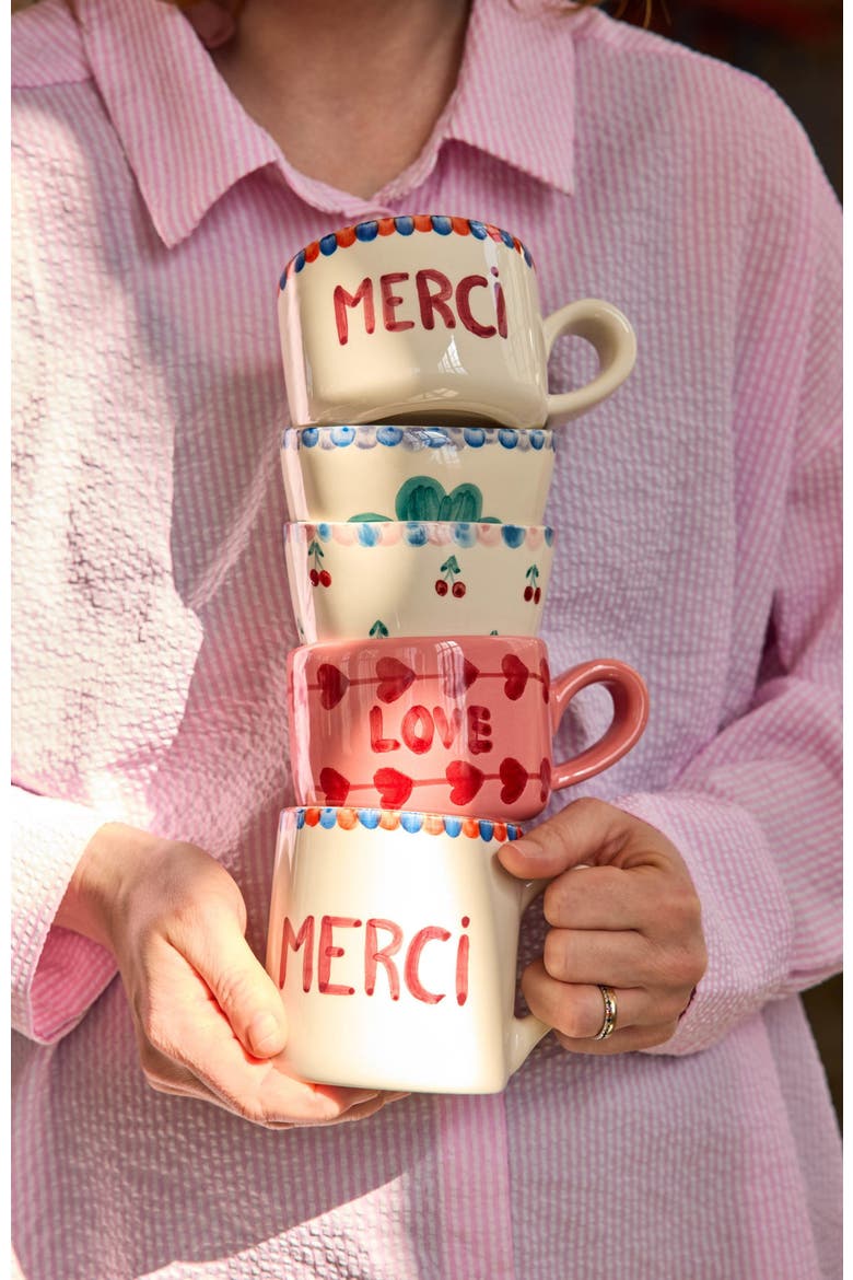 Ceramic Cappuccino Cup Hand Painted Merci, Alternate, color, Beige