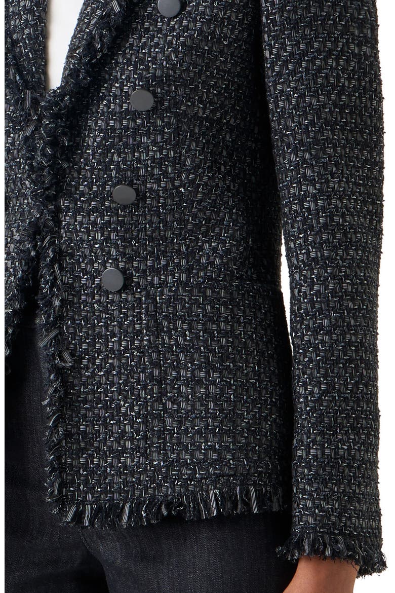 Fringe Cotton Blend Tweed Cutaway Jacket, Alternate, color, BLACK-STONE
