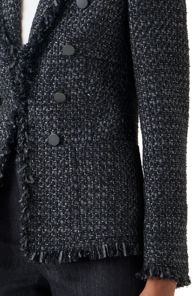 Akris punto Fringe Cotton Blend Tweed Cutaway Jacket, Alternate, color, Black-Stone