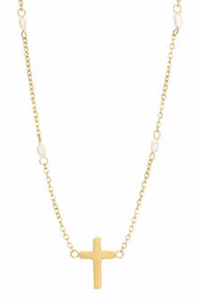 18k Gold Plated Imitation Pearl Cross Necklace