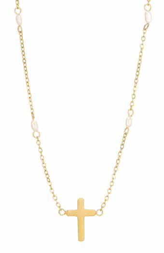 18k Gold Plated Imitation Pearl Cross Necklace
