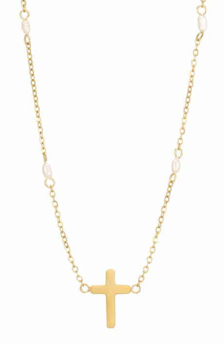 18k Gold Plated Imitation Pearl Cross Necklace