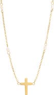 Adornia 18k Gold Plated Imitation Pearl Cross Necklace