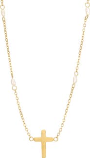 Adornia 18k Gold Plated Imitation Pearl Cross Necklace