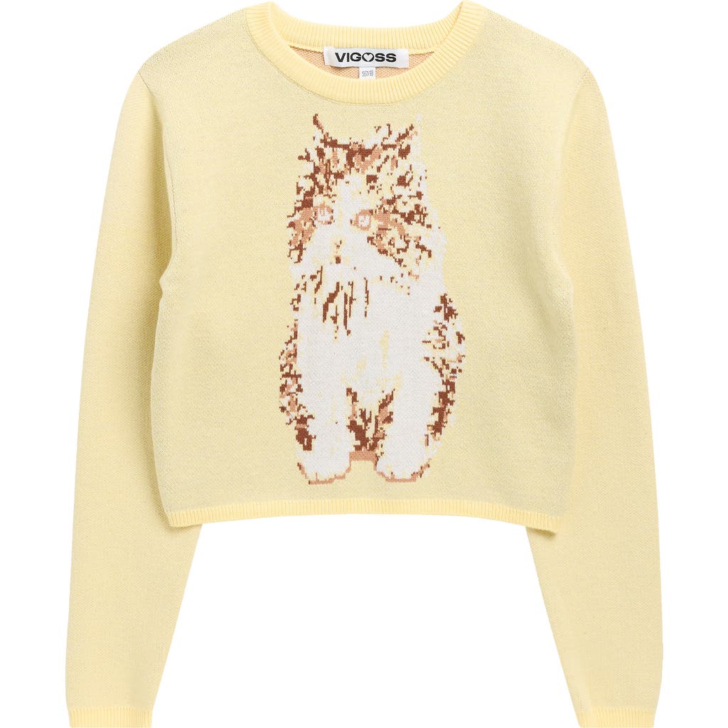 Vigoss Kids' Mossy Cat Jacquard Sweater In Brown
