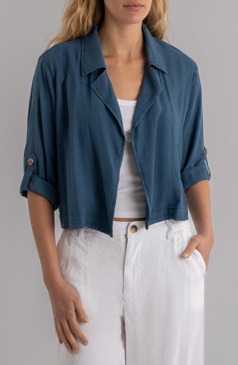 Nadine Crop Open Front Linen Blend Jacket