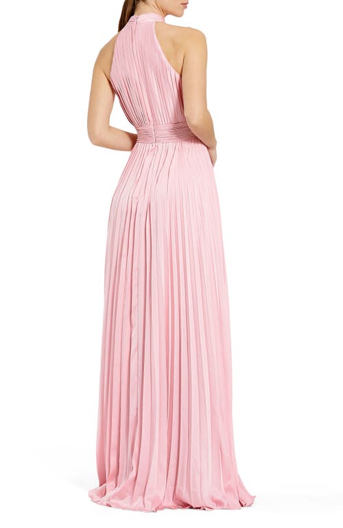 Mac Duggal Pleated Sleeveless Halter Gown In Blush