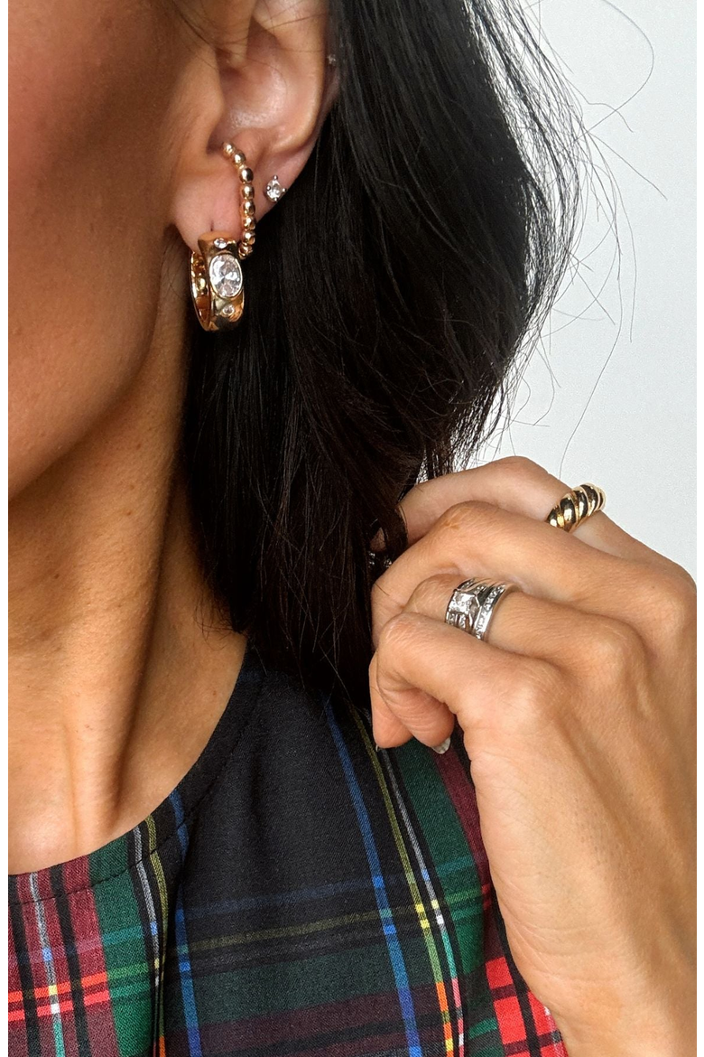 Wide CZ Bezel Hoop Earrings, Alternate, color, Gold