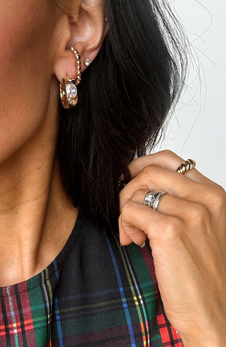 Nickel & Suede Wide CZ Bezel Hoop Earrings, Alternate, color, Gold