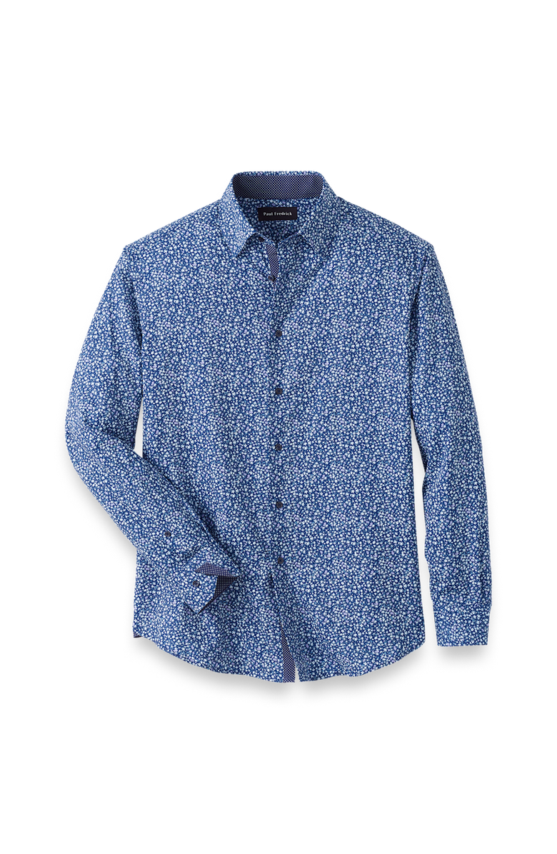 Paul Fredrick Performance Stretch Floral Casual Shirt, Main, color, Navy/Purple