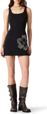 Steve Madden Rosella Beaded Floral Detail Denim Minidress