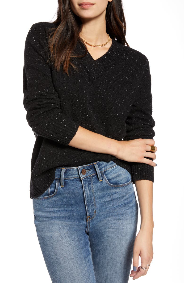 Treasure & Bond Cozy Nep Flecked V-Neck Sweater, Main, color,