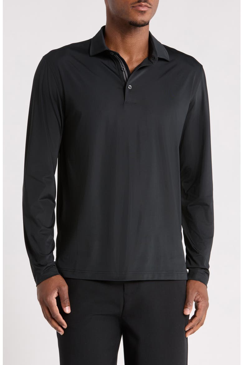 Tournament Stretch Performance Long Sleeve Polo, Main, color, BLACK