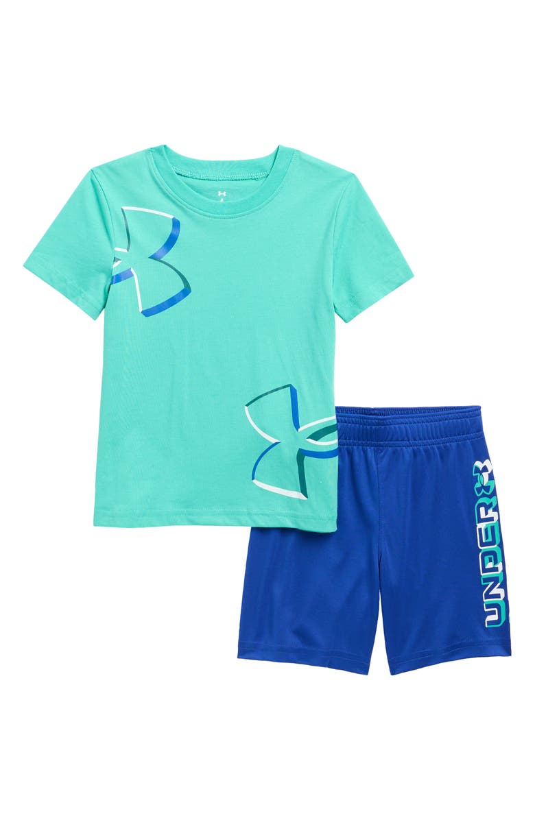 Under Armour Kids' Dimension Core T-Shirt & Shorts Set, Main, color, Green Mode/ Royal