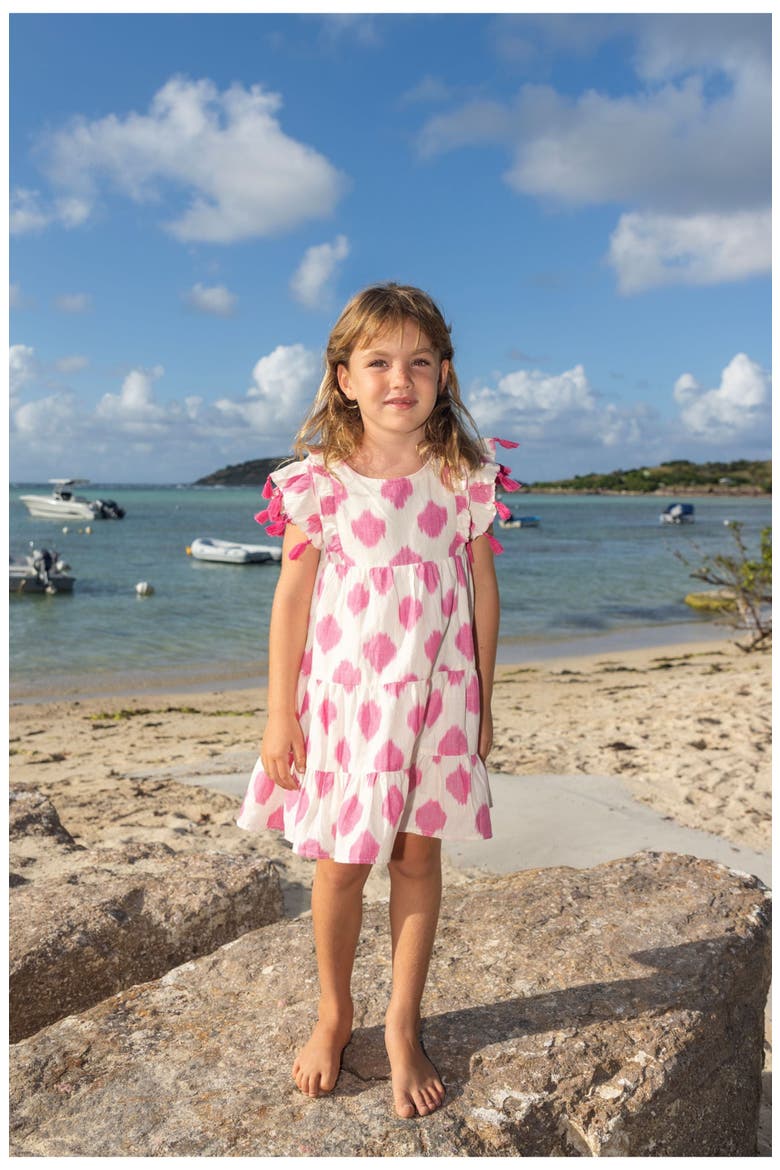 Sophie Girl's Tassel Dress White Pink Ikat, Alternate, color, White Pink Ikat