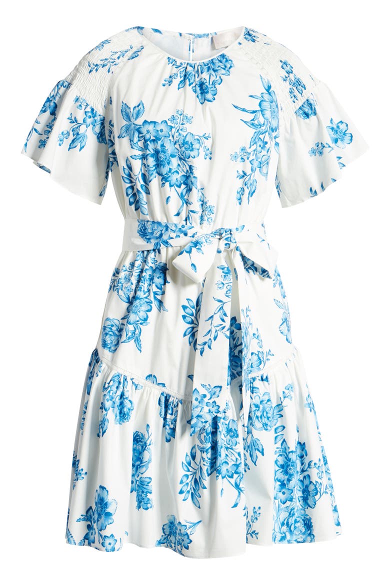 Ruffle Front Tie Stretch Cotton Dress, Alternate, color, BLUE AIR MED BOUQUET