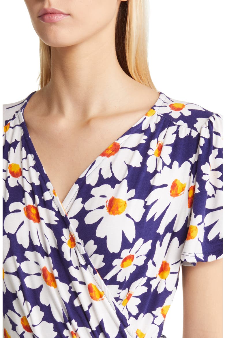 Floral Faux Wrap Knit Dress, Alternate, color, NAVY/ IVORY