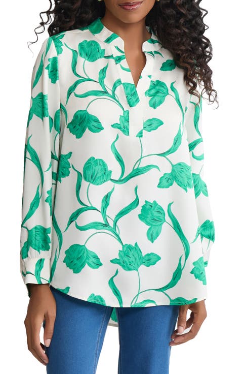 Floral Long Sleeve Popover Shirt (Petite)