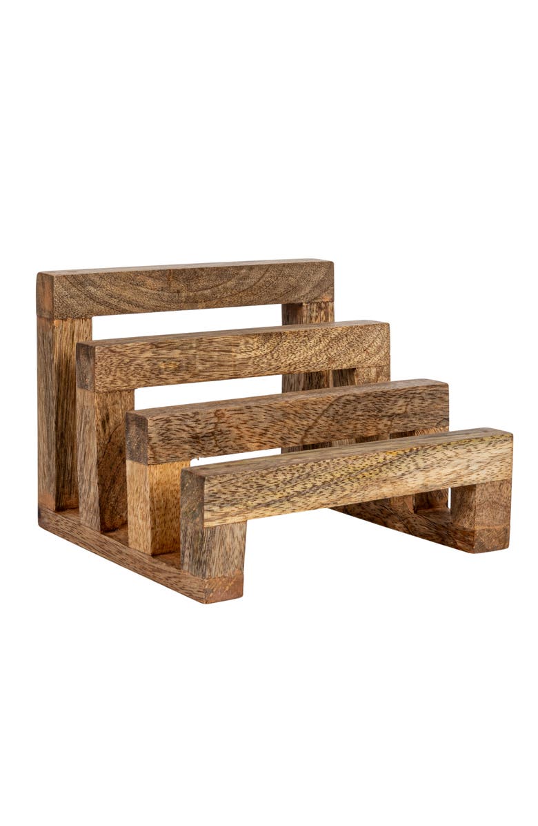 Storied Home 6 Inches Mango Wood Cutting Board Stand with 3 Sections for Kitchen, Natural, Main, color, Natural