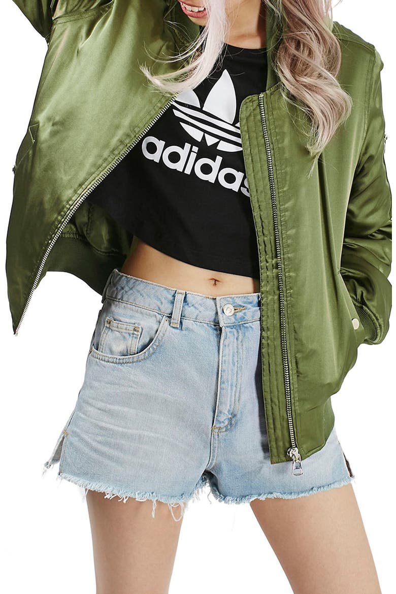 'MA1' Shiny Bomber Jacket, Main, color, OLIVE