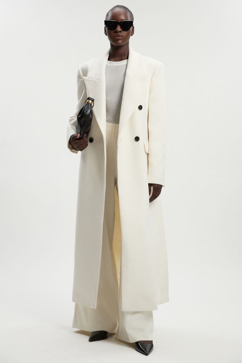 Brushed Wool Double Breasted Maxi Coat, Main, color, Ivory