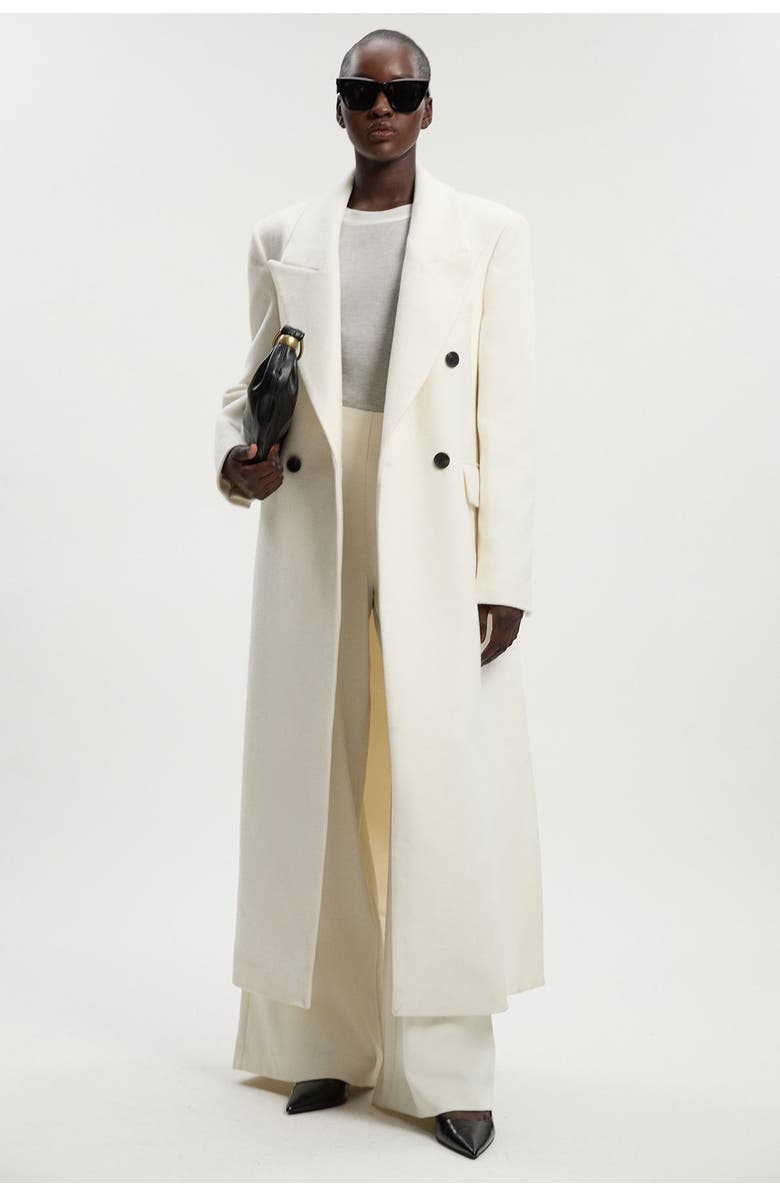 Karen Millen Brushed Wool Double Breasted Maxi Coat, Main, color, Ivory