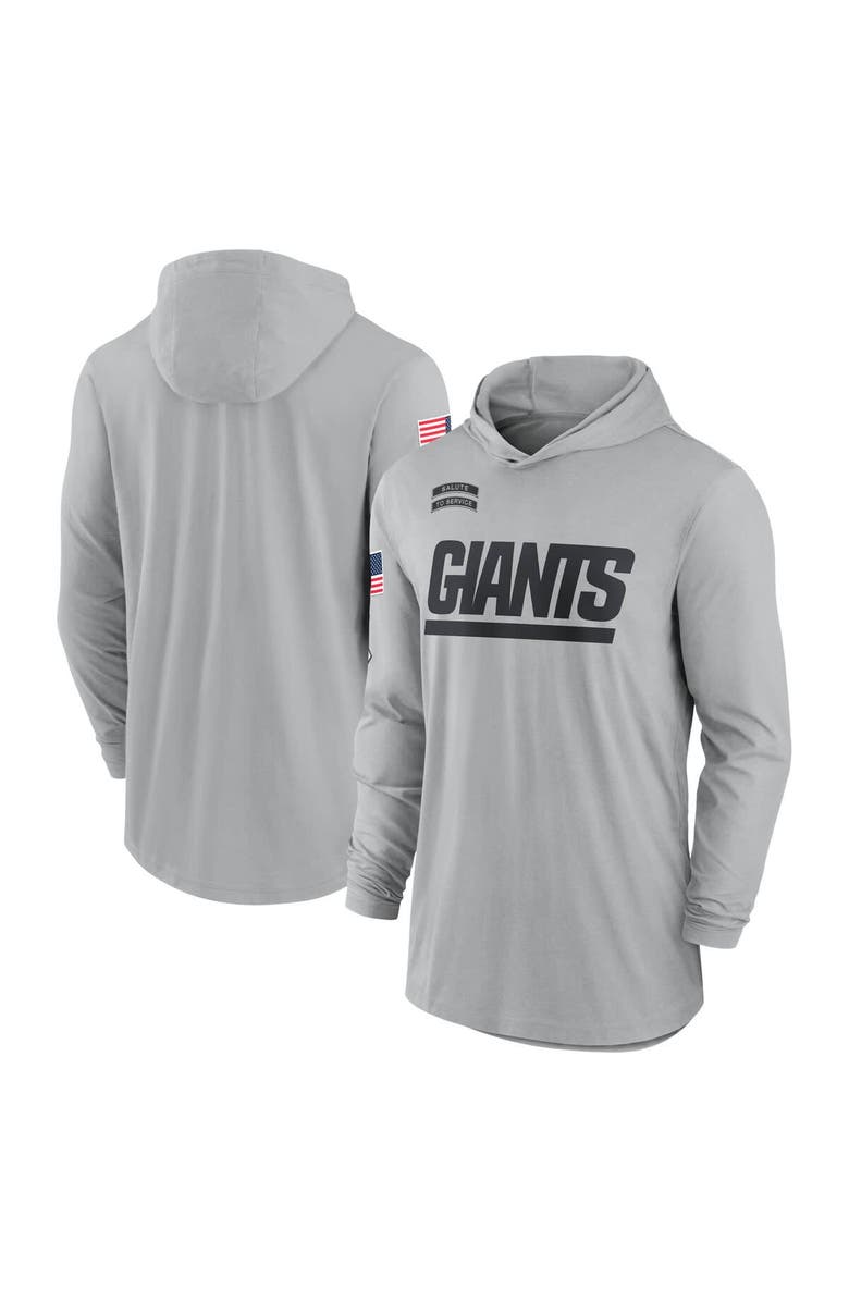 Nike Men's Nike Gray New York Giants 2024 Salute to Service Lightweight Performance Long Sleeve Hooded T-Shirt, Main, color, 