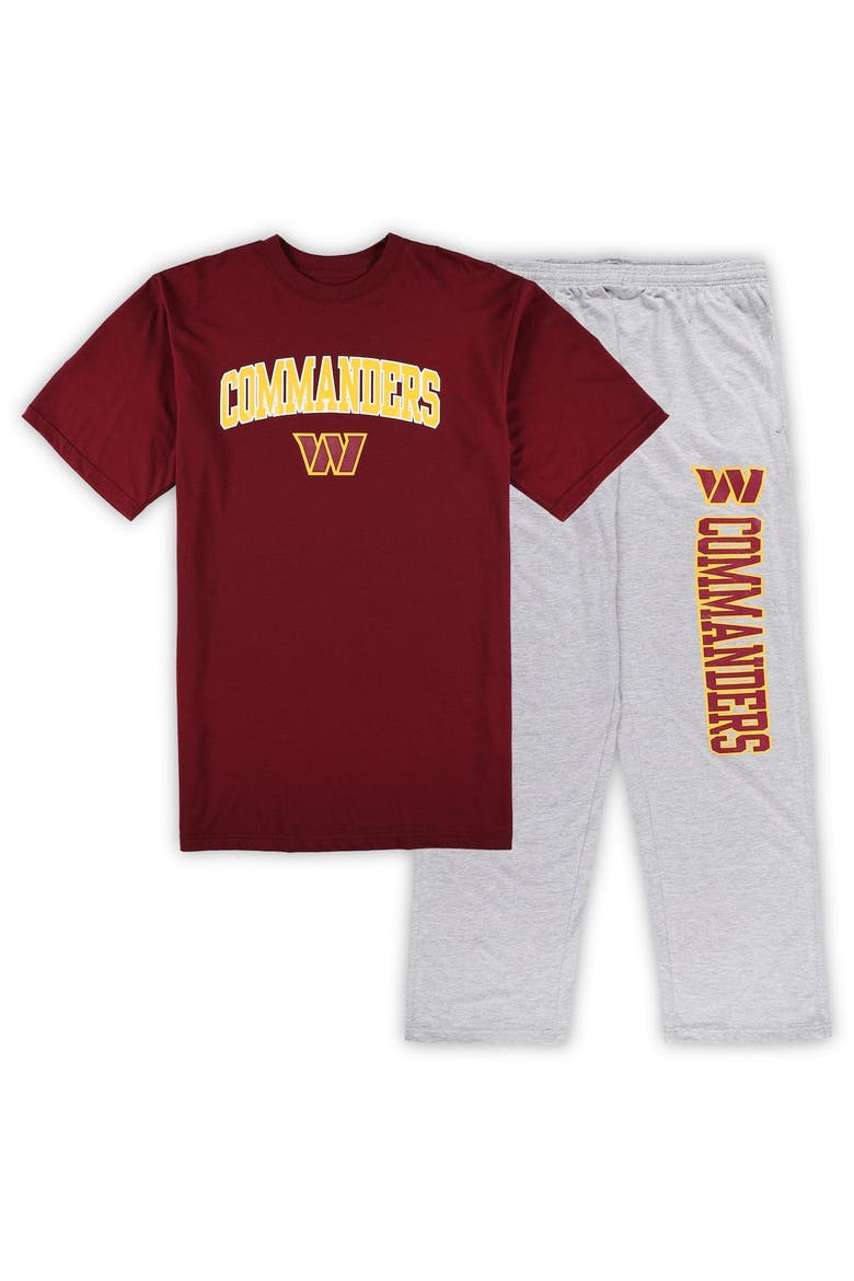 Men's Concepts Sport Burgundy/Heather Gray Washington Commanders Big & Tall T-Shirt & Pajama Pants Sleep Set, Main, color, Burgundy