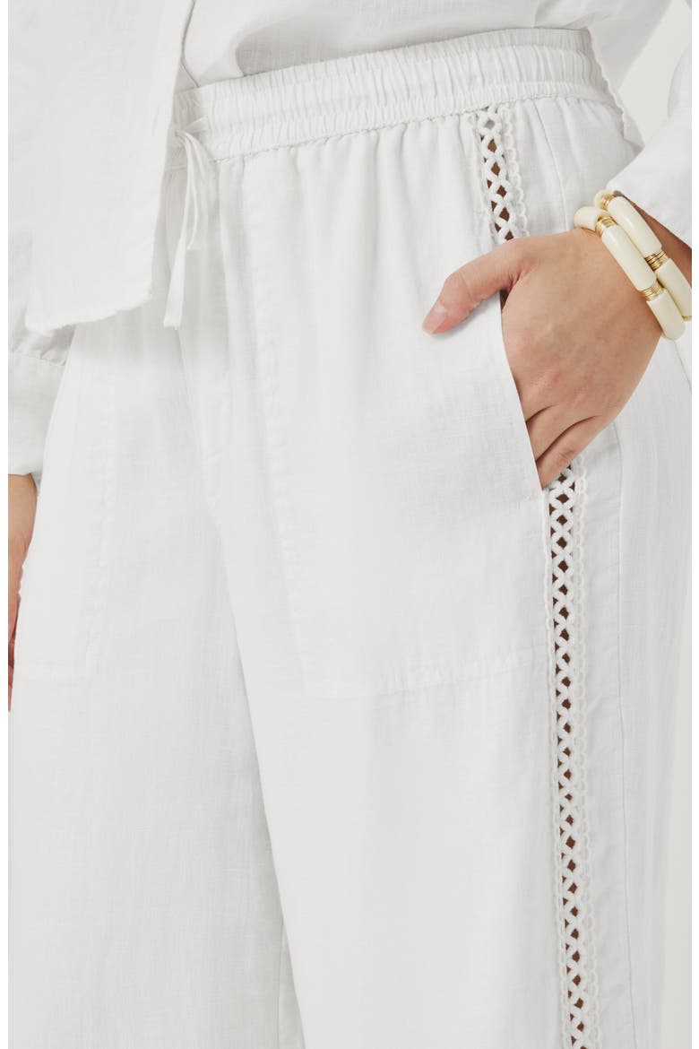 Stella Lace Inset Crop Linen Pants, Alternate, color, WHITE