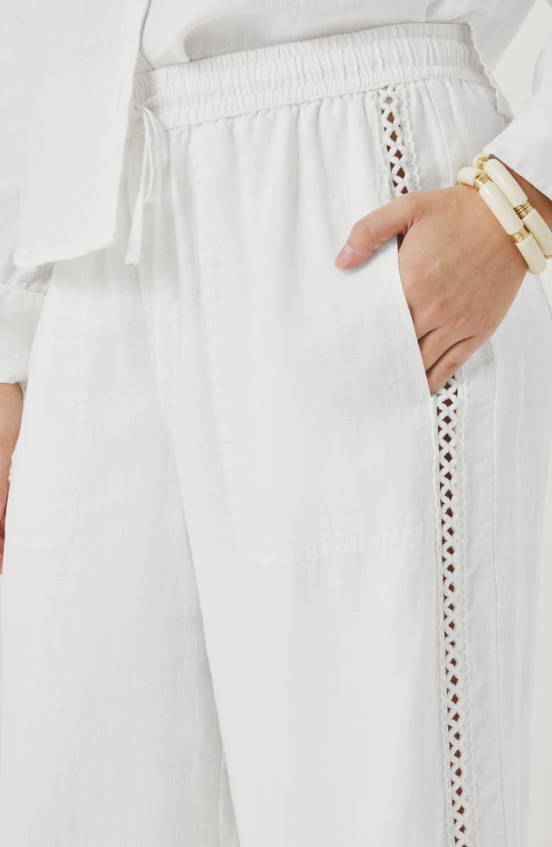 Splendid Stella Lace Inset Crop Linen Pants, Alternate, color, White