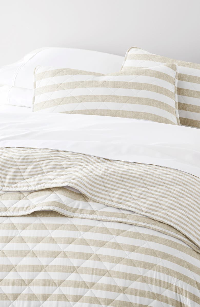 HOMESPUN Pattern Reversible Quilt & Sham Set, Alternate, color, Stripe Natural