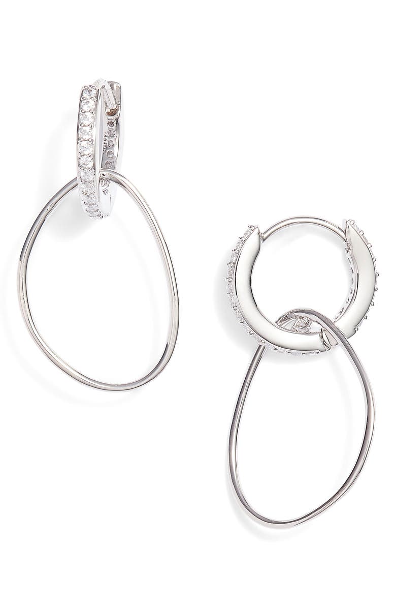 Nadri Dual Sparkle Hoop Earrings, Main, color, 