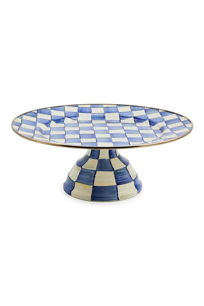 Royal Check Pedestal Platter, Main, color, BLUE/ WHITE