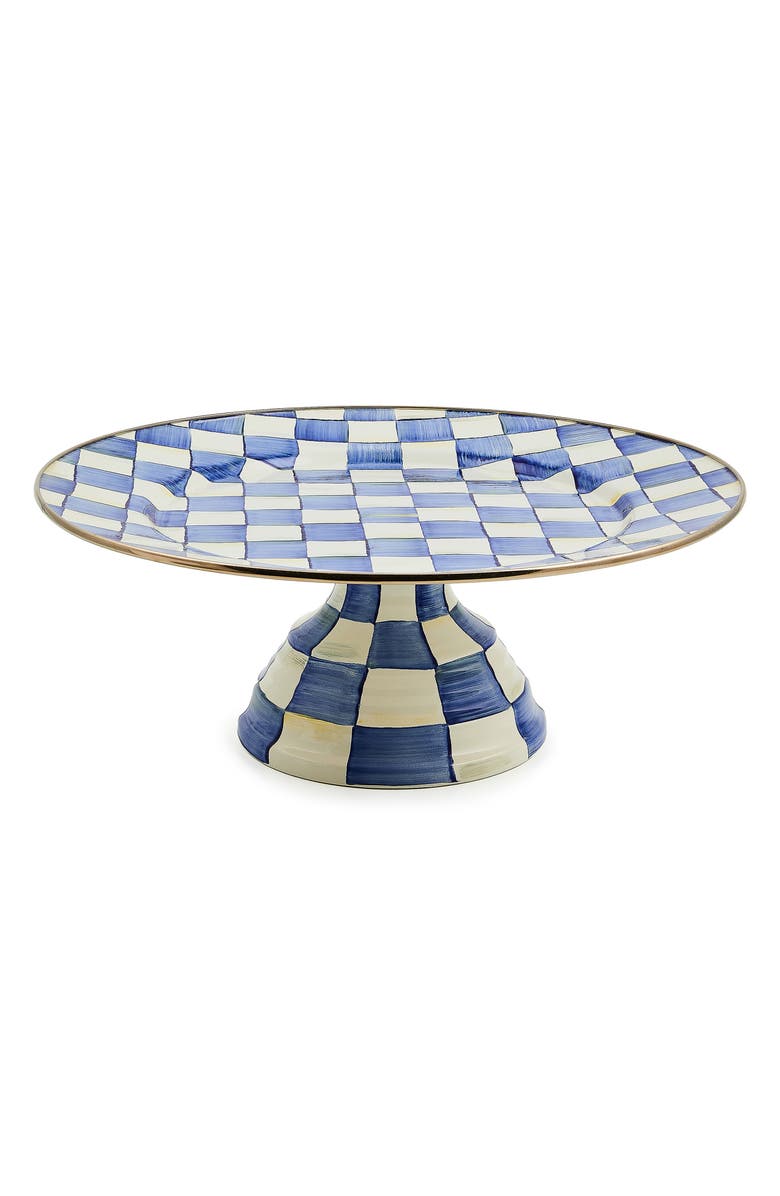 MACKENZIE CHILDS Royal Check Pedestal Platter, Main, color, Blue/ White