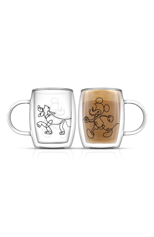 Joyjolt Mickey & Pluto Glass Mug Set In Transparent