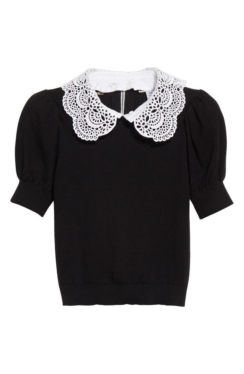 Alice + Olivia Lace Collar Short Sleeve Sweater, Alternate, color, 