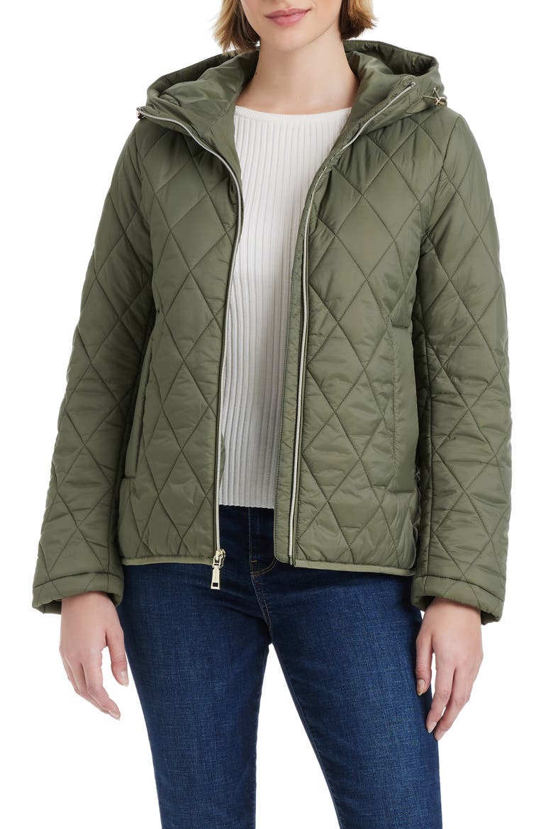 Water Resistant Hooded Quilted Jacket, Alternate, color, LIGHT OLIVE