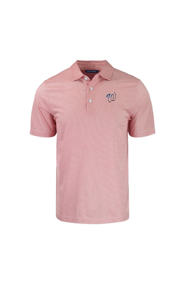 Cutter & Buck Men's Cutter & Buck White/Red Washington Nationals Stars & Stripes Pike Eco Symmetry Print Stretch Recycled Polo, Alternate, color,