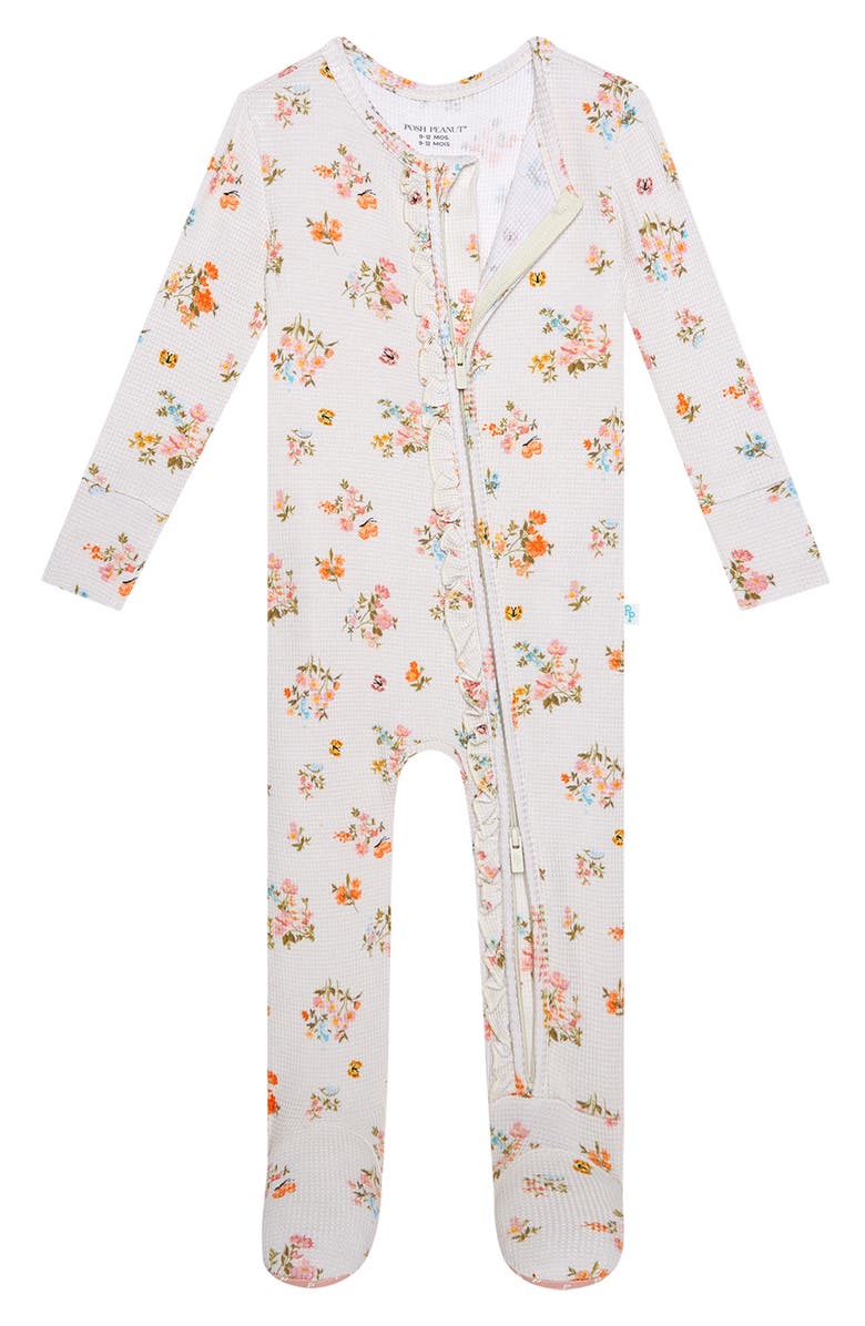 Posh Peanut Clemence Floral Print Ruffle Fitted Footie Pajamas, Main, color, 