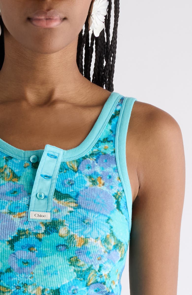 Chloé Daisy Print Rib Jersey Tank, Alternate, color, Multicolor Blue