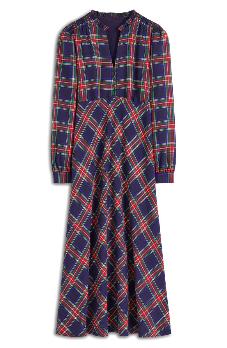 Boden Check Long Sleeve Maxi Dress, Alternate, color, Navy Green And Red Check