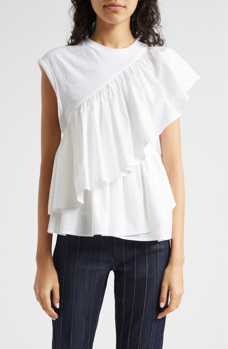 Cinq à Sept Micki Woven Ruffle Layer T-Shirt, Main, color, White