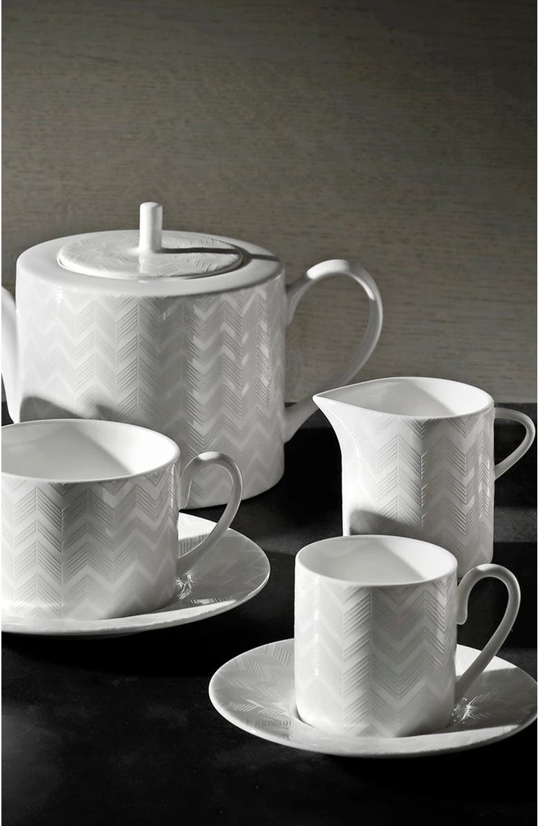 Missoni Home Tableware Coffee Cup & Saucer ZIG ZAG Set of 6 in Luxury Box White diam. 2.3", H 2.5", Cap. 4 oz, Saucer diam. 4.75", Alternate, color, White