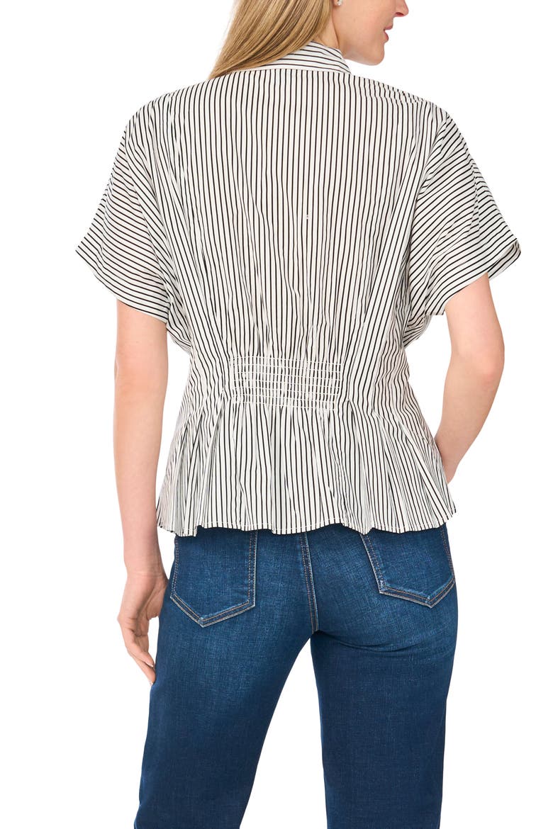 Stripe Short Sleeve Pleated Button-Up Shirt, Alternate, color, NEW IVORY