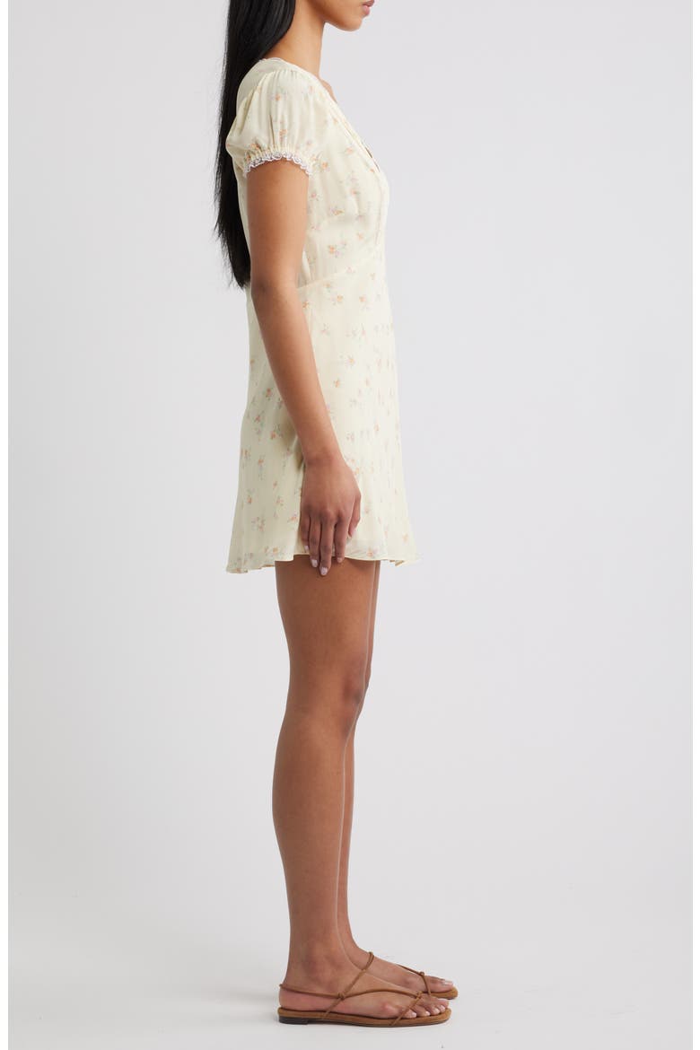 Yasmin Floral Plunge Neck Minidress, Alternate, color, LEMON HAZE