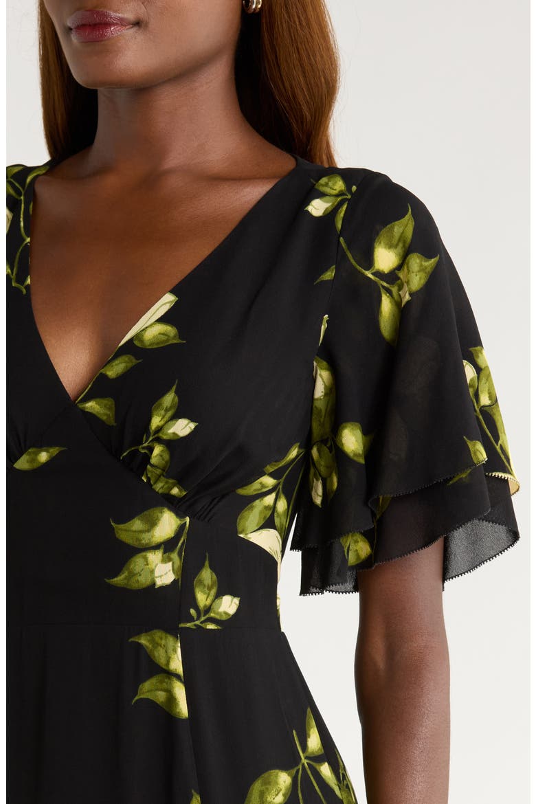 Salvia Floral Flutter Sleeve Mermaid Dress, Alternate, color, MOOD FOR LOVE