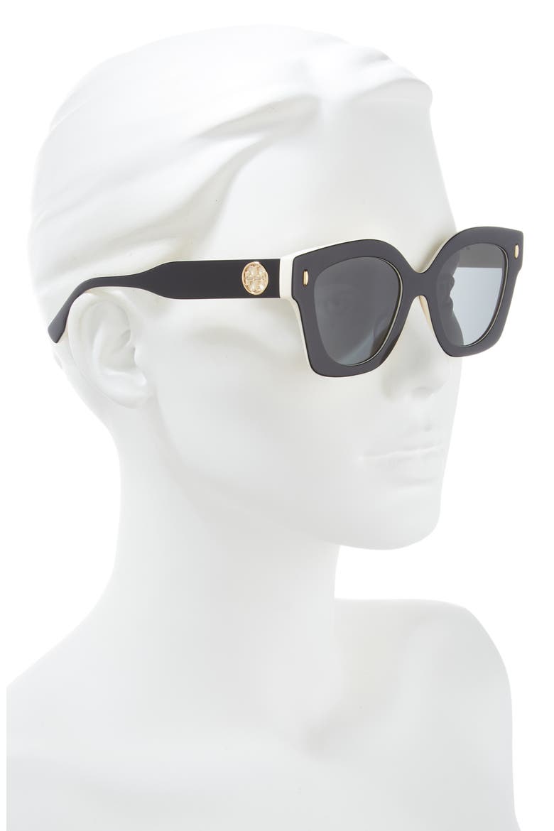 49mm Irregular Cat Eye Sunglasses, Alternate, color, BLACK/ IVORY