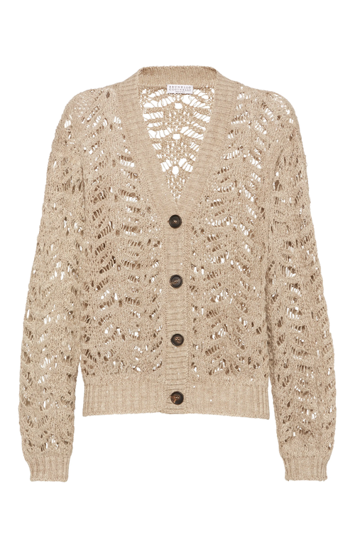 Shop Brunello Cucinelli Foliage Lace Cardigan In Beige