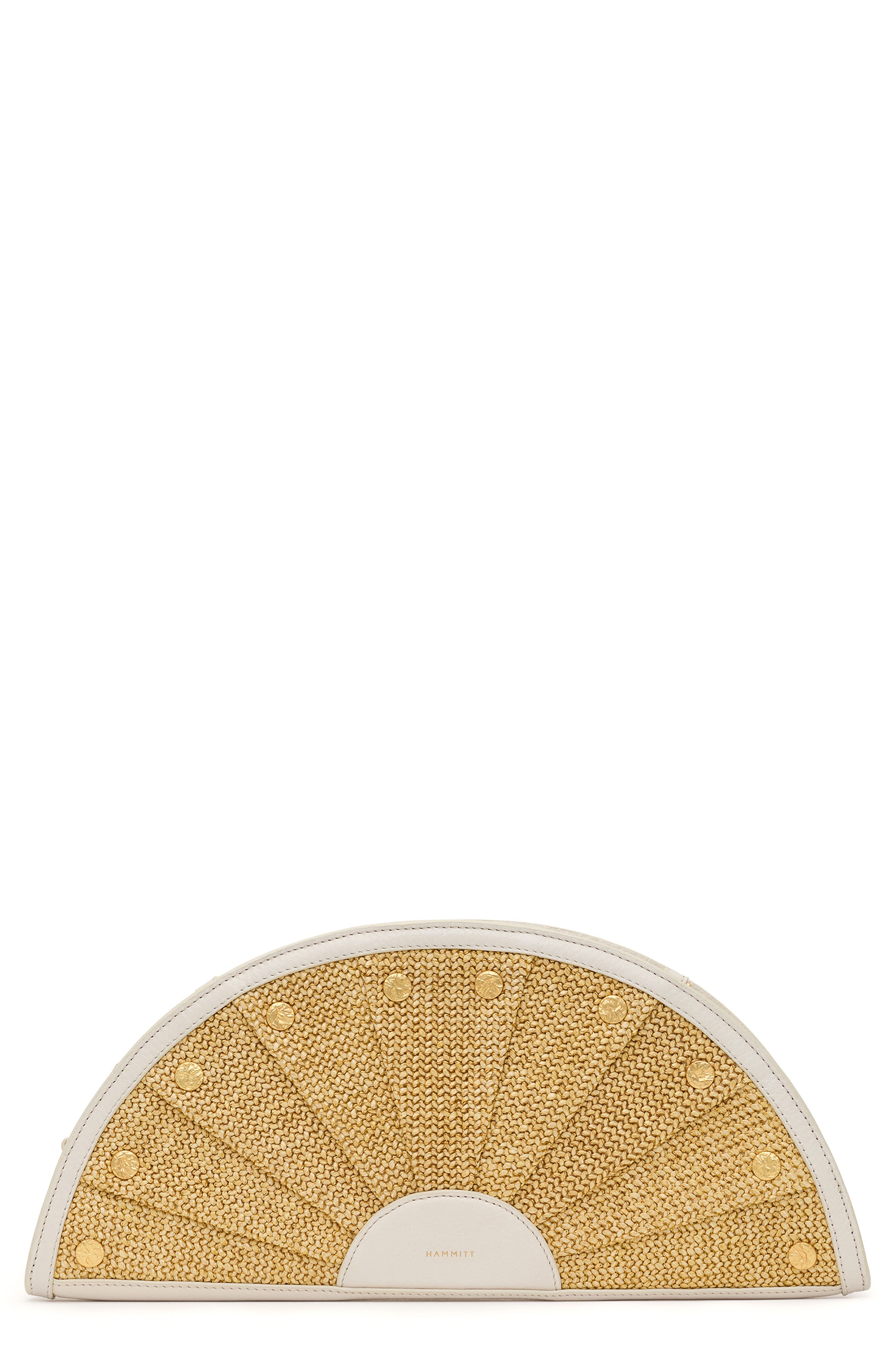 HAMMITT Shelley Clutch, Main, color, Calla Lily White Raffia/ Gold