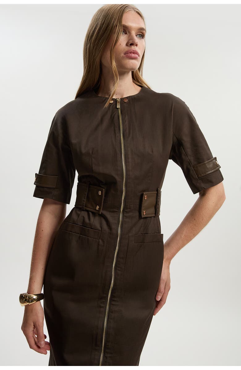 Karen Millen Cotton Utility Midi Dress, Alternate, color, Chocolate